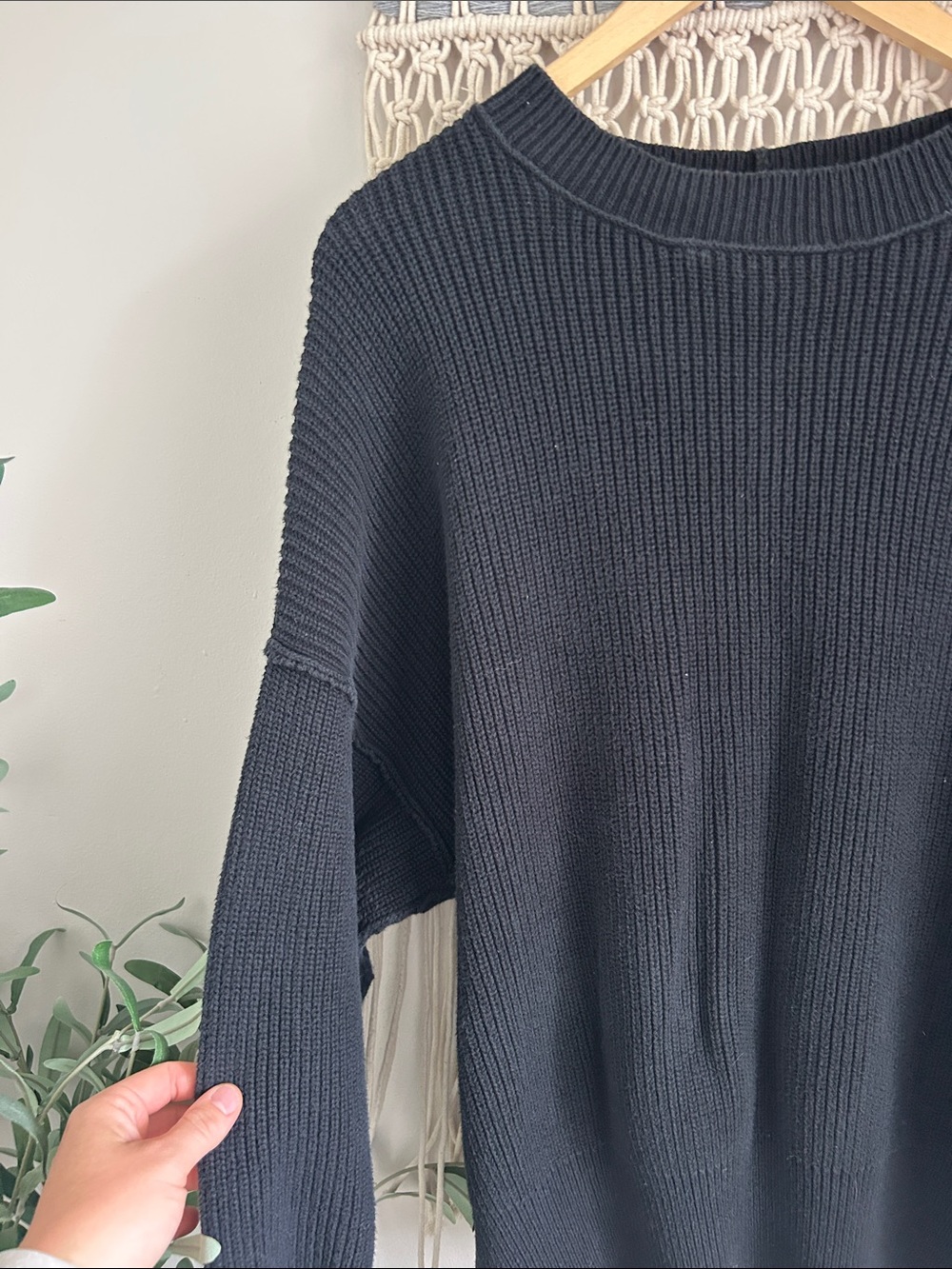 Aerie Black Ribbed Crewneck Sweater